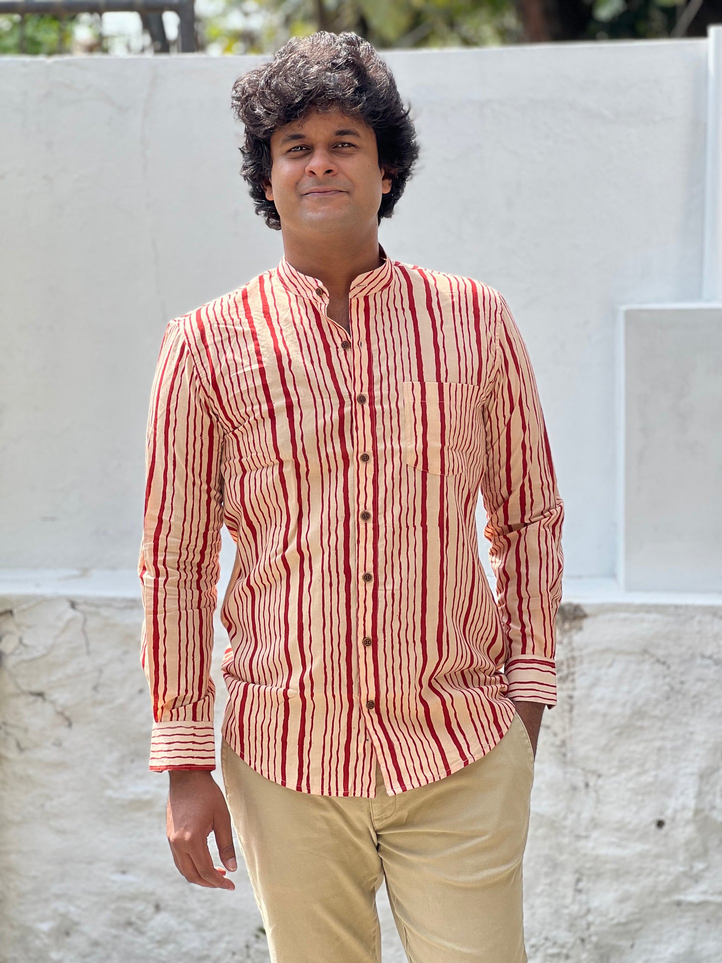 Southloom Jaipur Cotton Red Hand Block Printed Shirt (Full Sleeves)