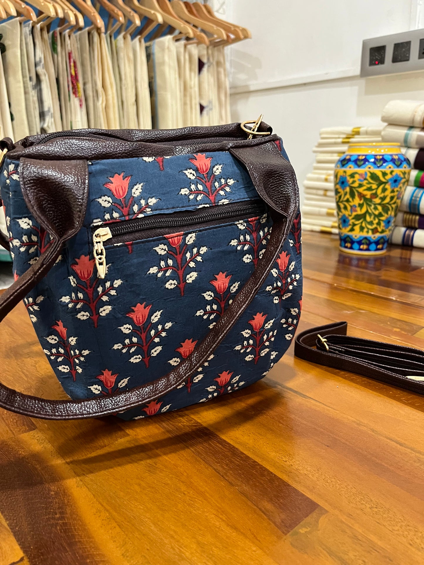 Southloom™ Handmade Floral Printed Design Sling Bag with Leatherette