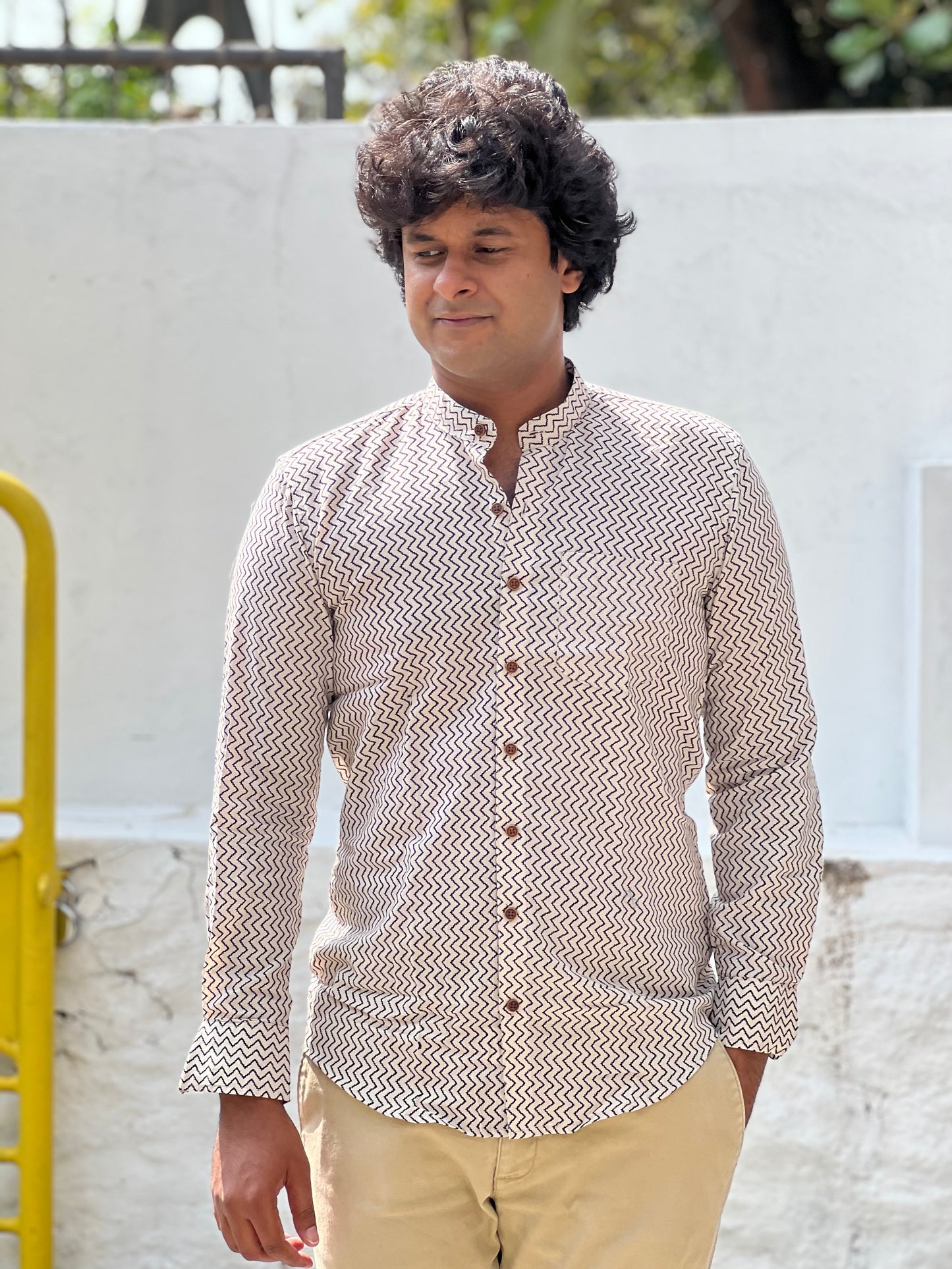 Southloom Jaipur Cotton Off White Hand Block Printed Shirt (Full Sleeves)