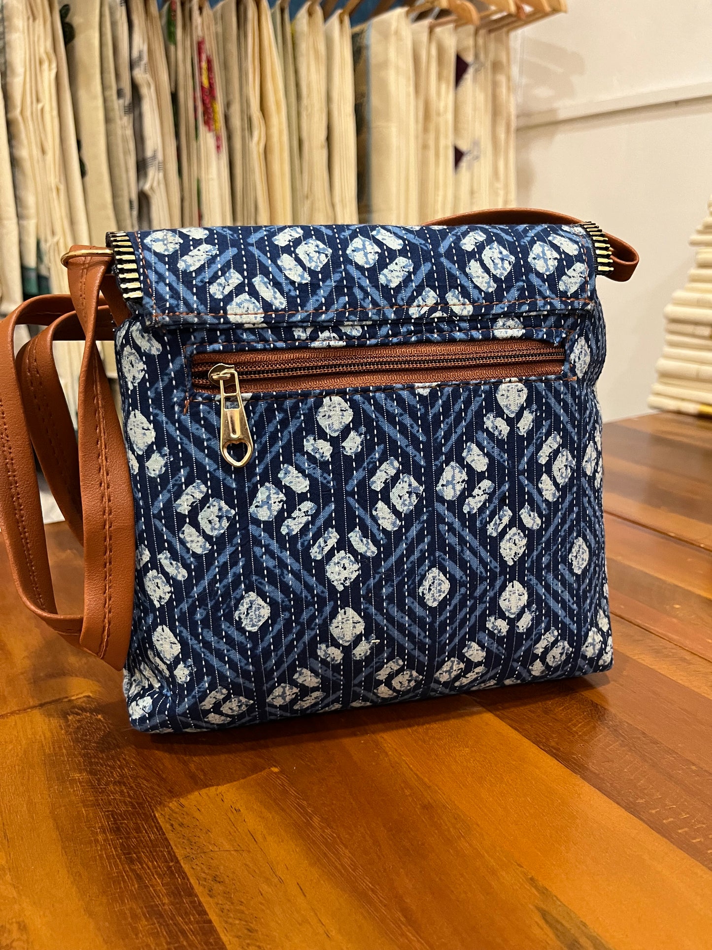 Southloom™ Handmade Printed Design Blue Sling Bag with Leatherette