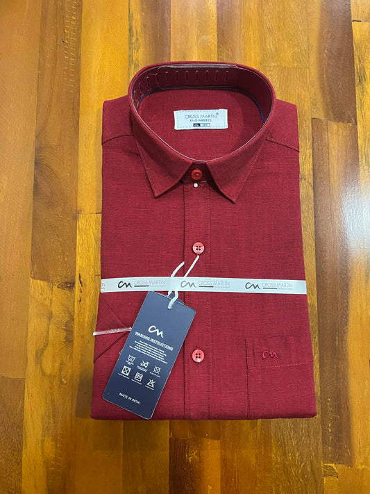 Pure Cotton Maroon Solid Shirt (38 HS)