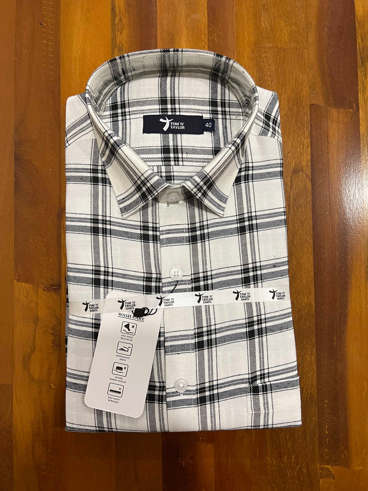 Pure Cotton White and Black Checkered Shirt (40 FS)