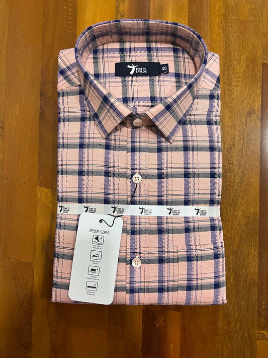 Pure Cotton Pink and Violet Checkered Shirt (40 FS)
