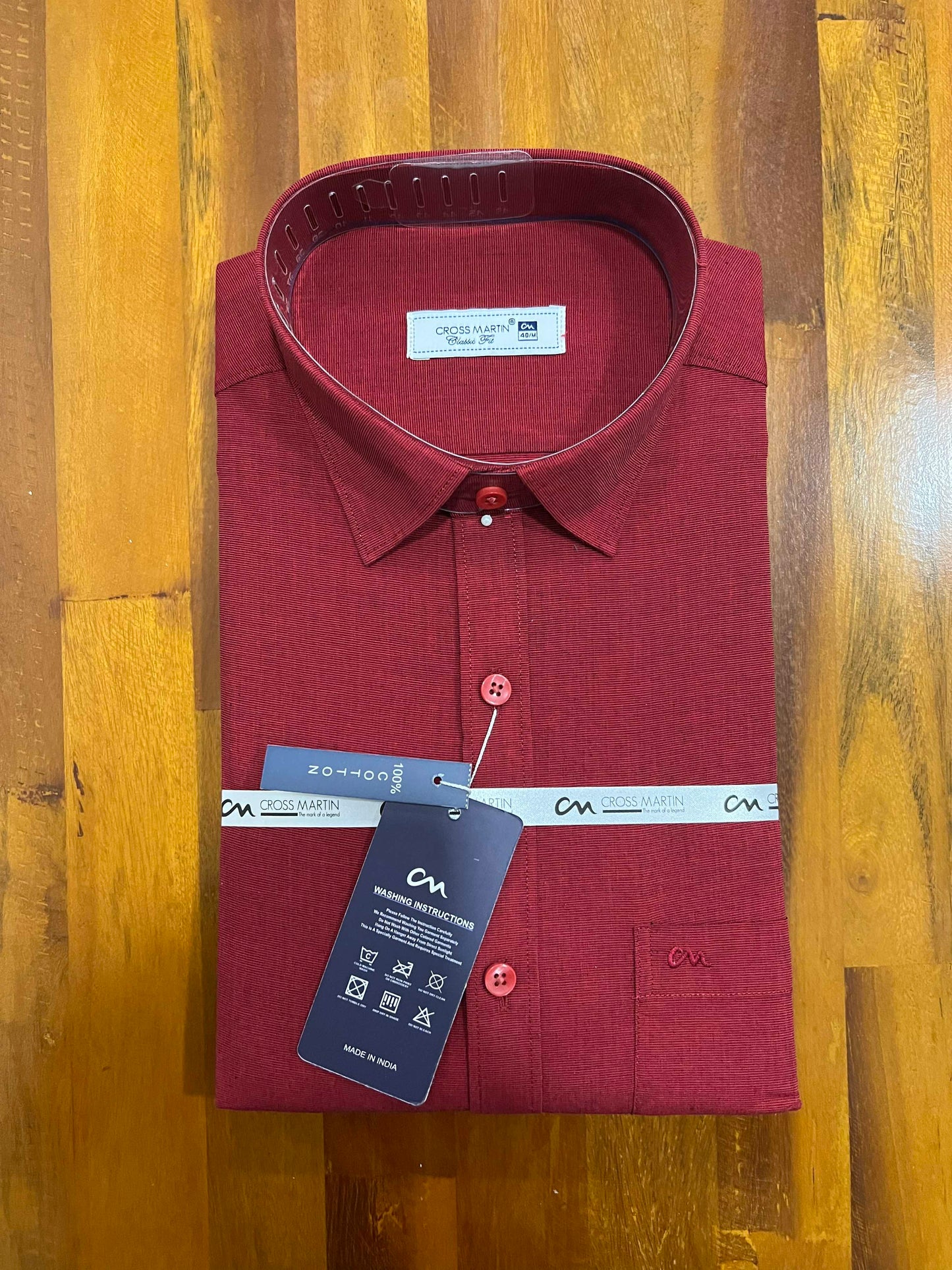 Pure Cotton Maroon Solid Shirt (40 FS)