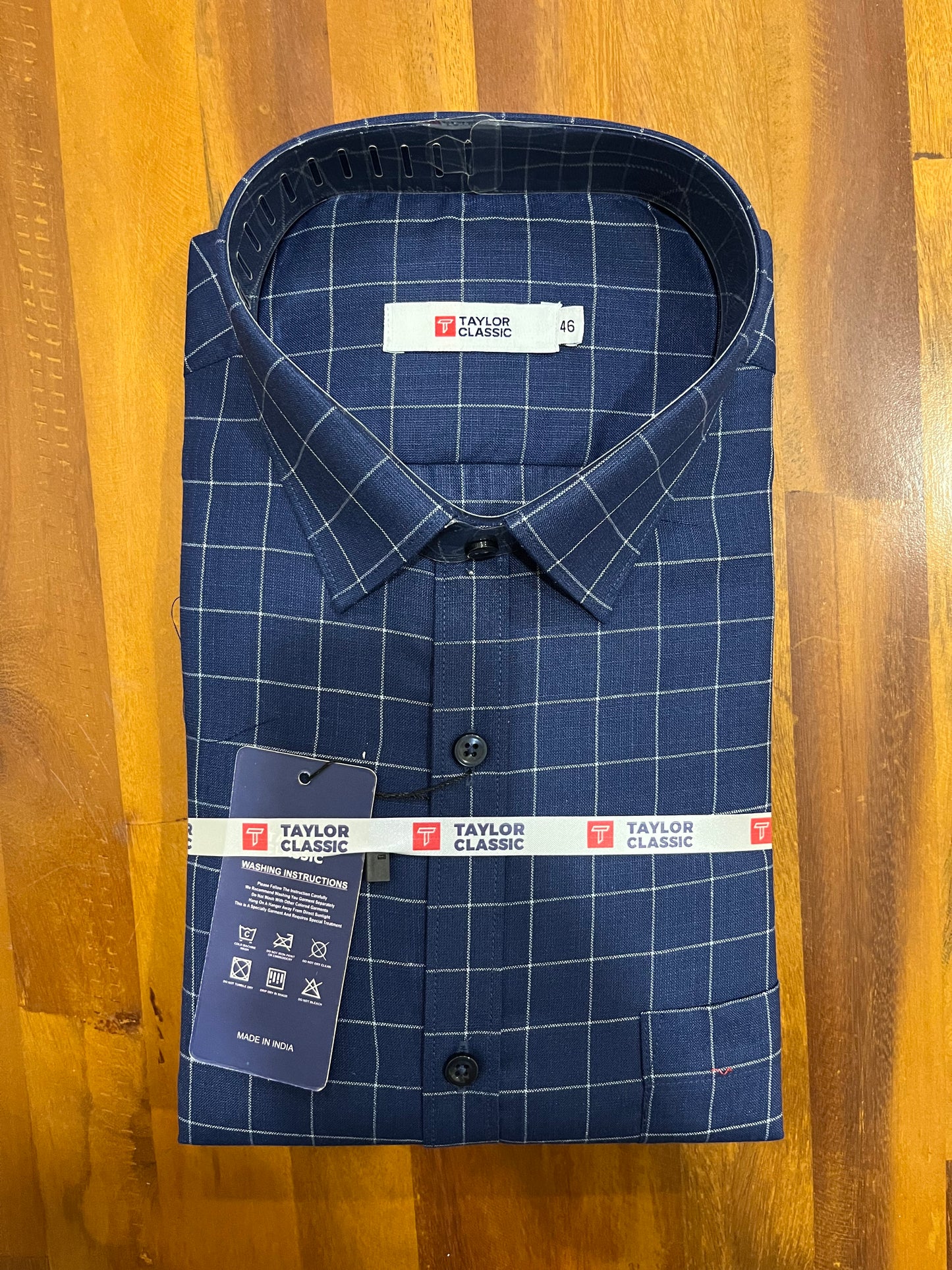 Pure Cotton Dark Blue Checkered Shirt (46 FS)