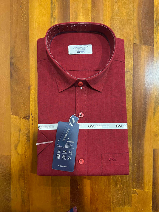 Pure Cotton Dark Red Solid Shirt (42 HS)