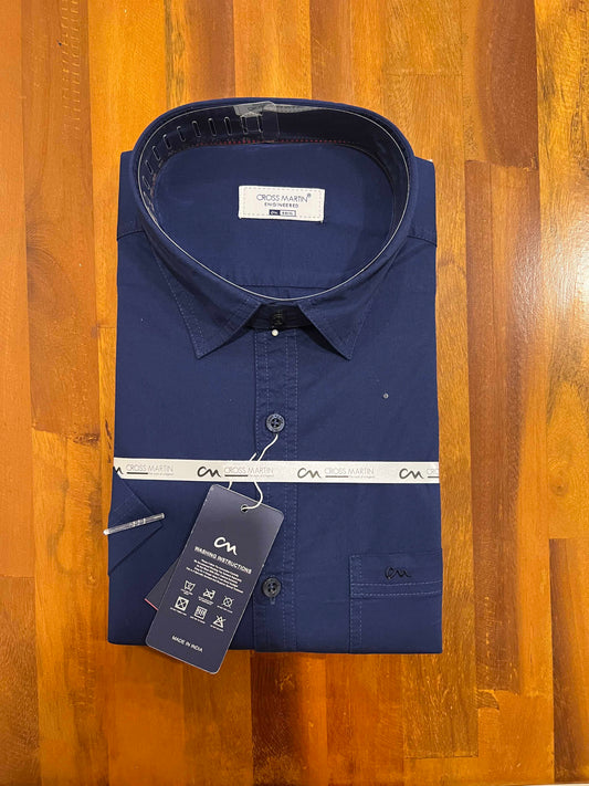 Pure Cotton Dark Blue Solid Shirt (44 HS)