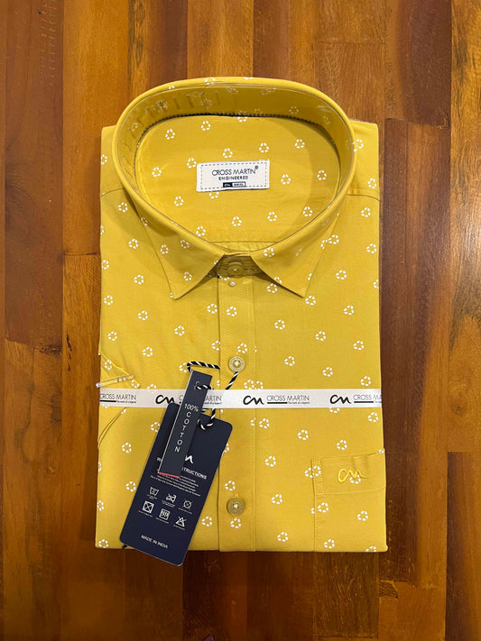 Pure Cotton Mustard Printed Shirt (44 HS)