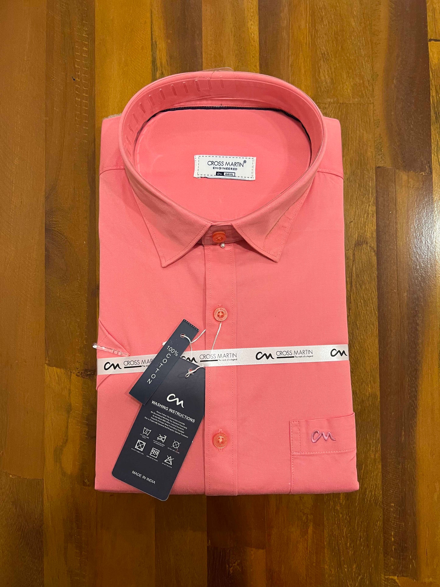 Pure Cotton Peach Solid Shirt (44 HS)