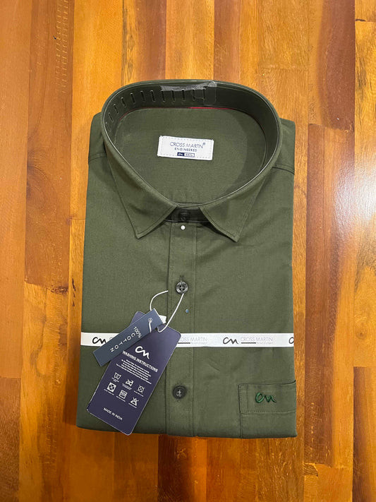 Pure Cotton Dark Green Solid Shirt (44 FS)