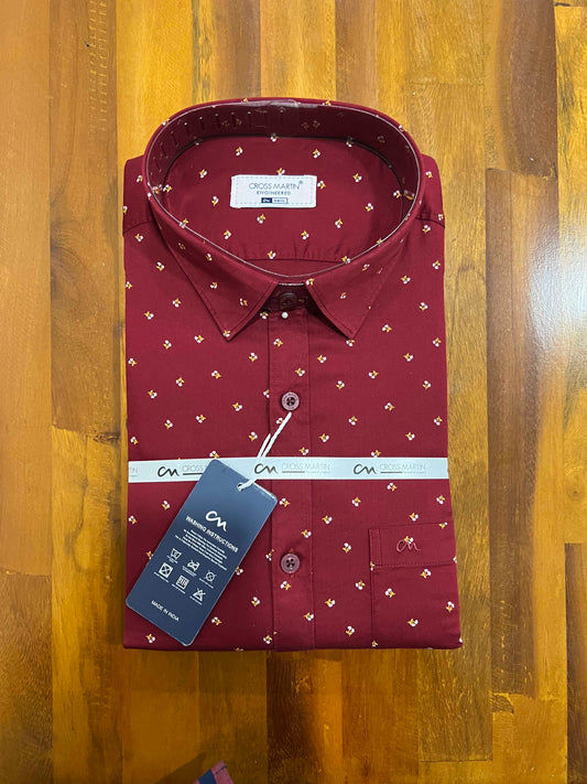 Pure Cotton Maroon Printed Shirt (44 FS)