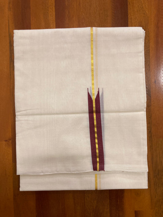 Southloom Premium Handloom Chutti Kara Kasavu Double Mundu (South Indian Dhoti) with Maroon Chutti