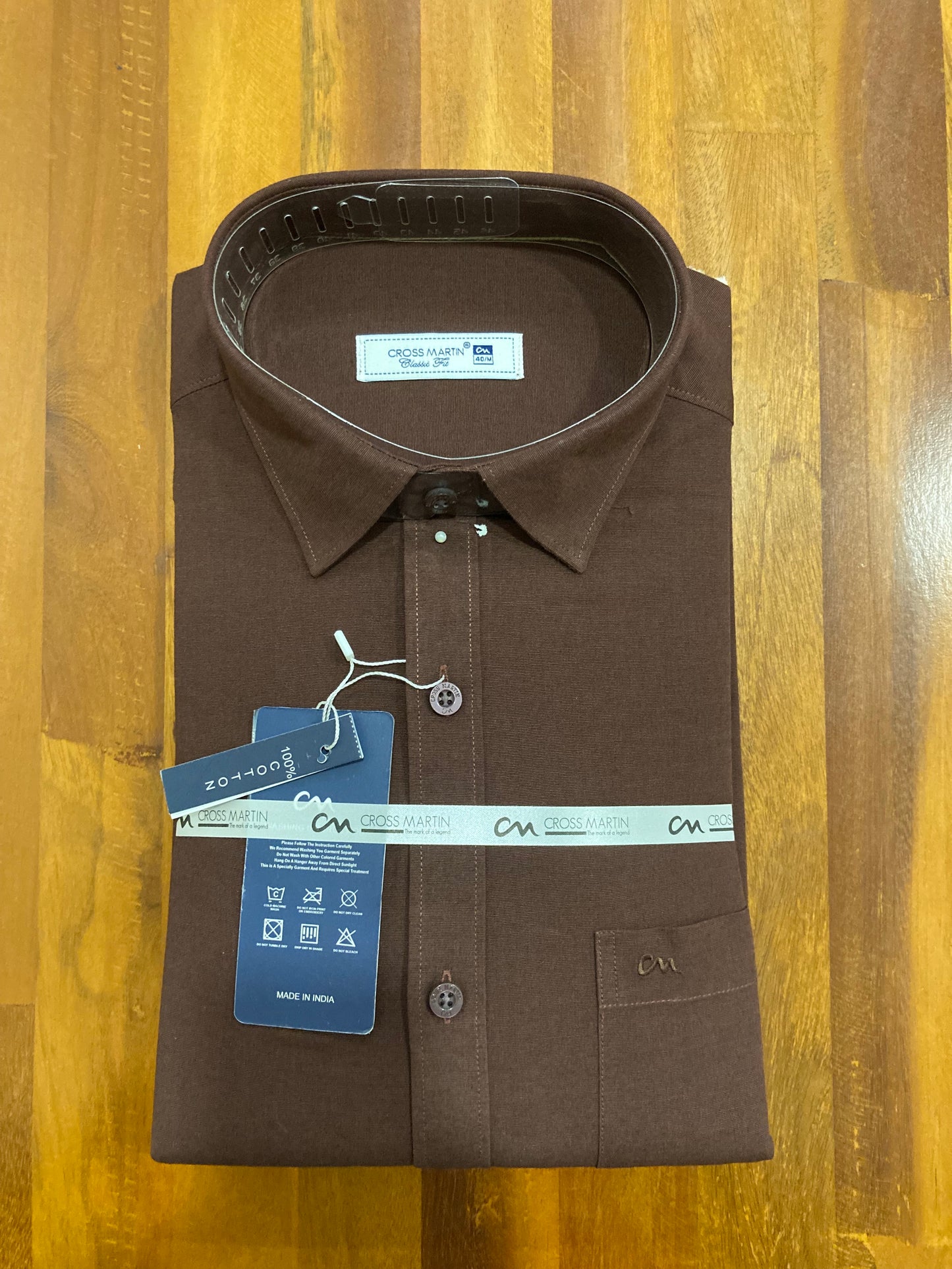 Pure Cotton Dark Brown Solid Shirt (40 FS)