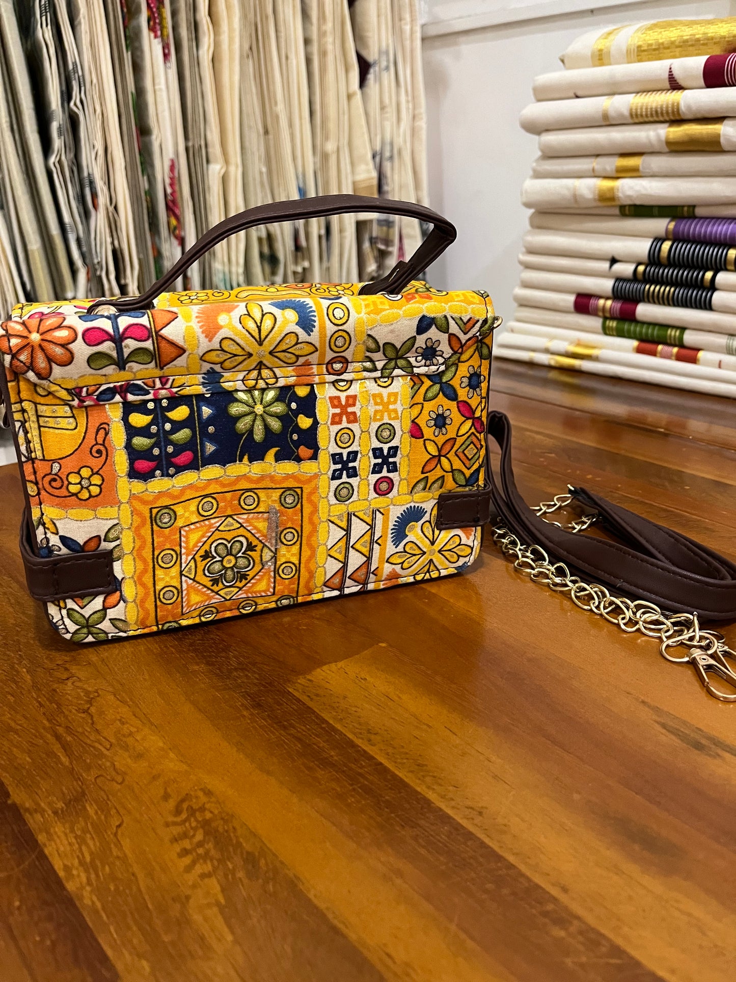 Southloom™ Handmade Elephant Multi Colour Printed Boxy Sling Bag with Leatherette