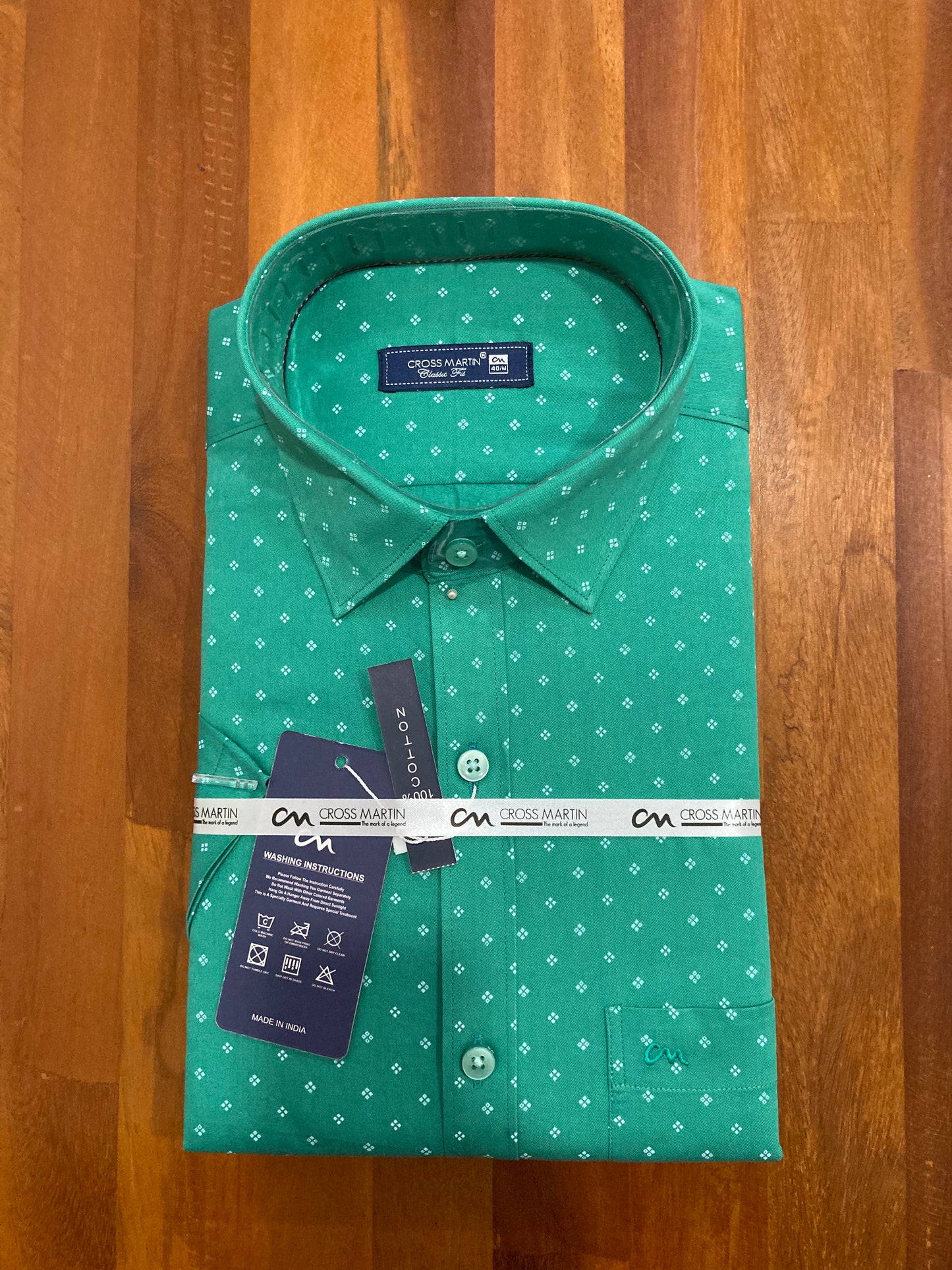 Pure Cotton Greenish Blue Printed Shirt (40 HS)