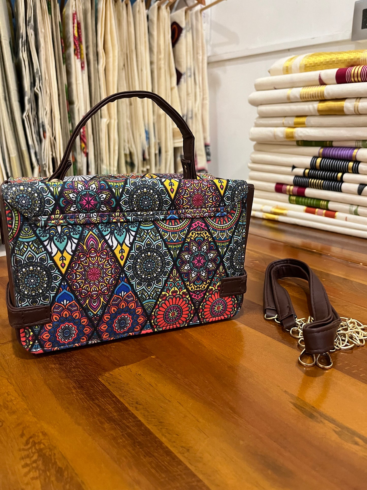 Southloom™ Handmade Multi Colour Printed Boxy Sling Bag with Leatherette