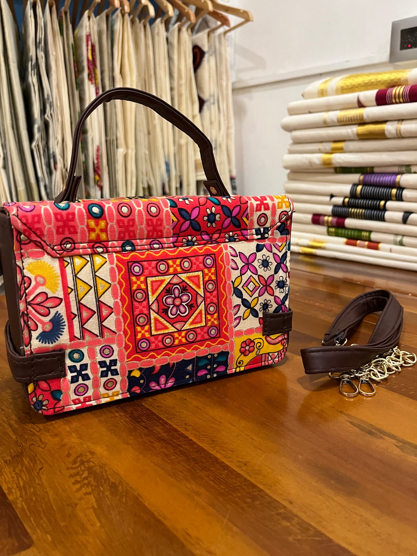 Southloom™ Handmade Multi Colour Printed Boxy Sling Bag with Leatherette