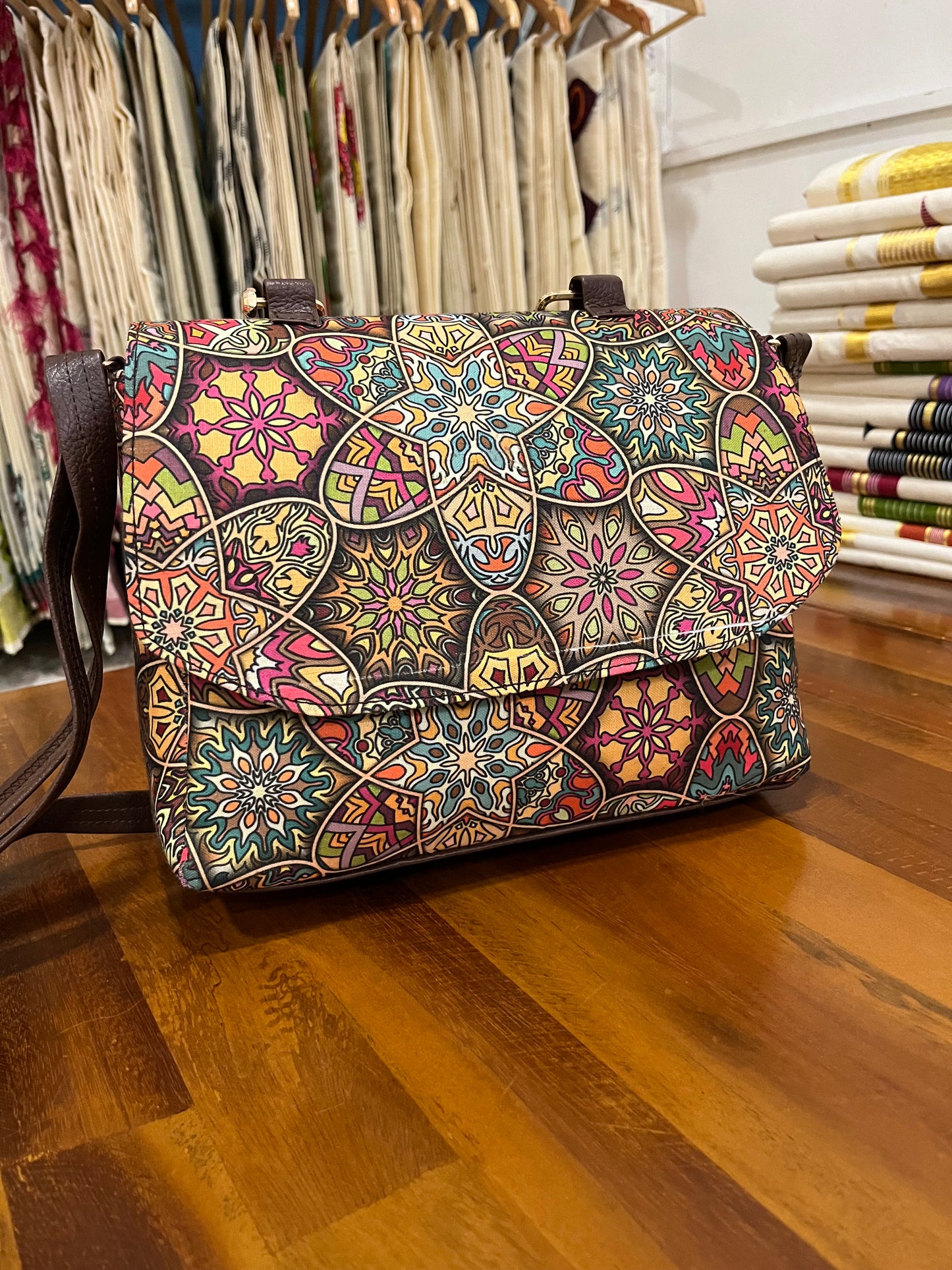 Southloom™ Handmade Multi Colour Printed Design Sling Bag with Leatherette