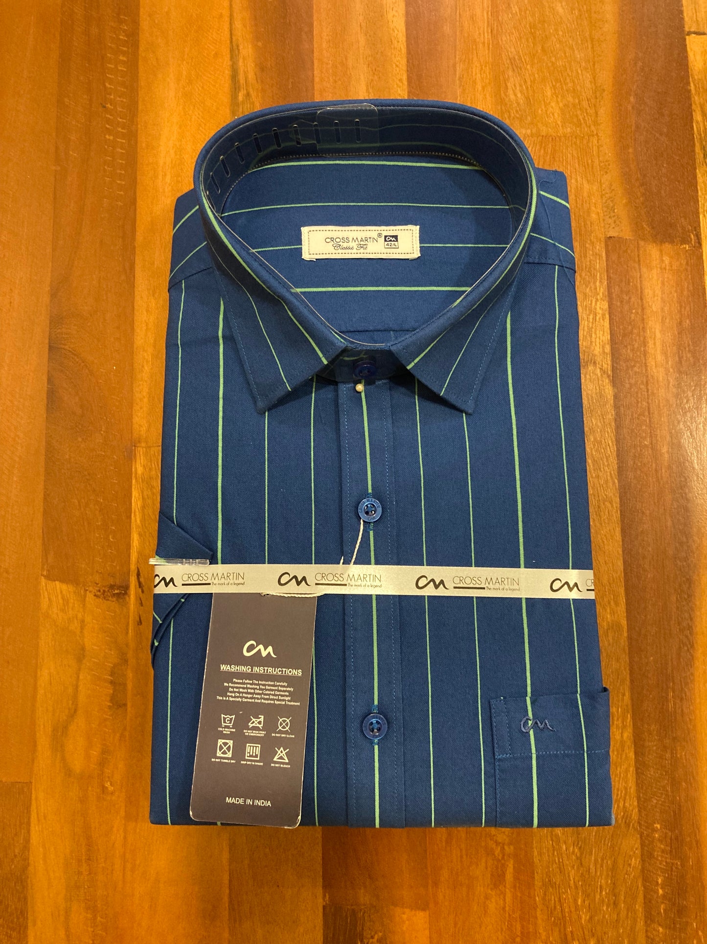 Pure Cotton Striped Blue Shirt (42 HS)