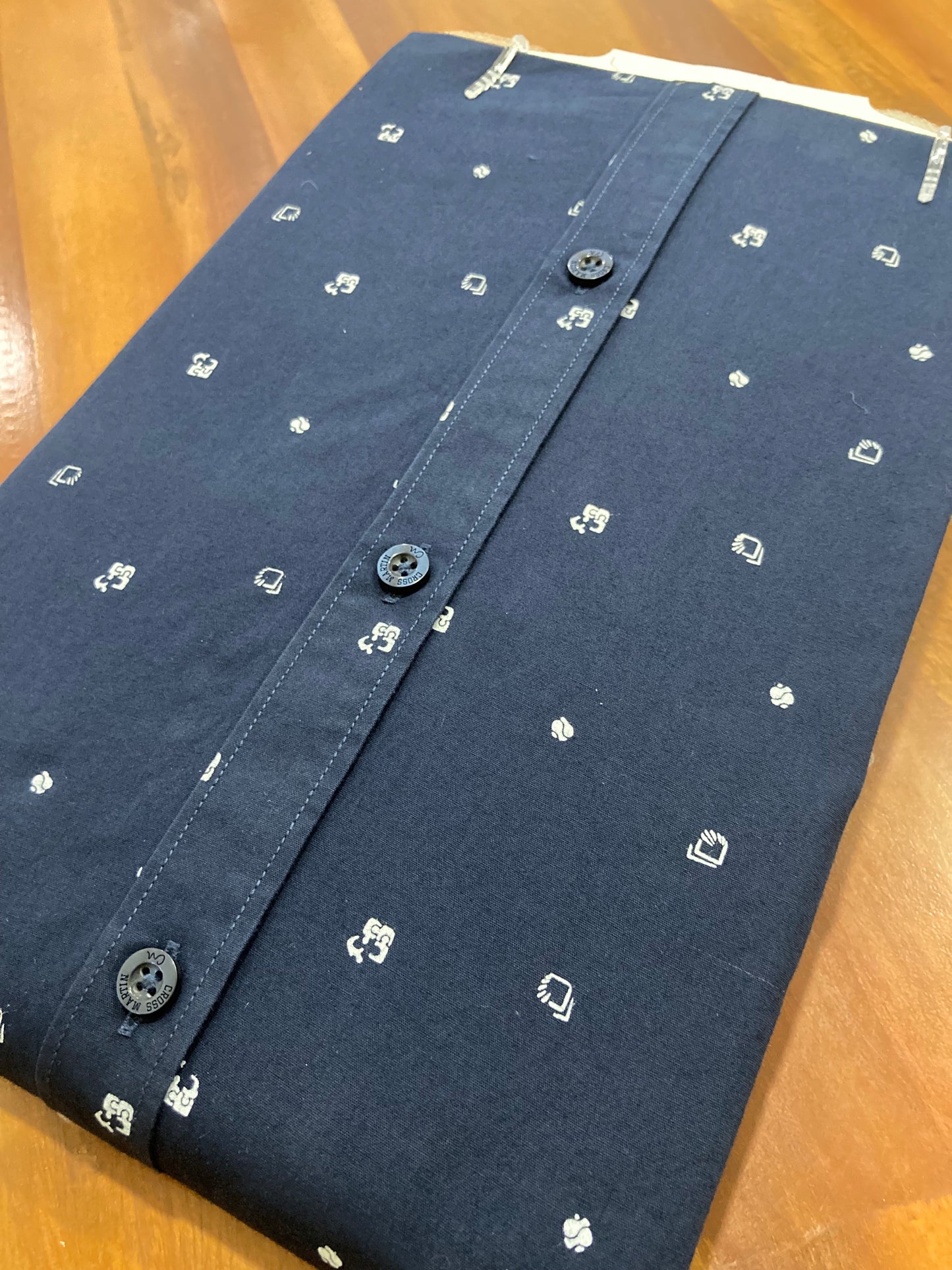 Pure Cotton Navy Blue Printed Shirt (42 HS)