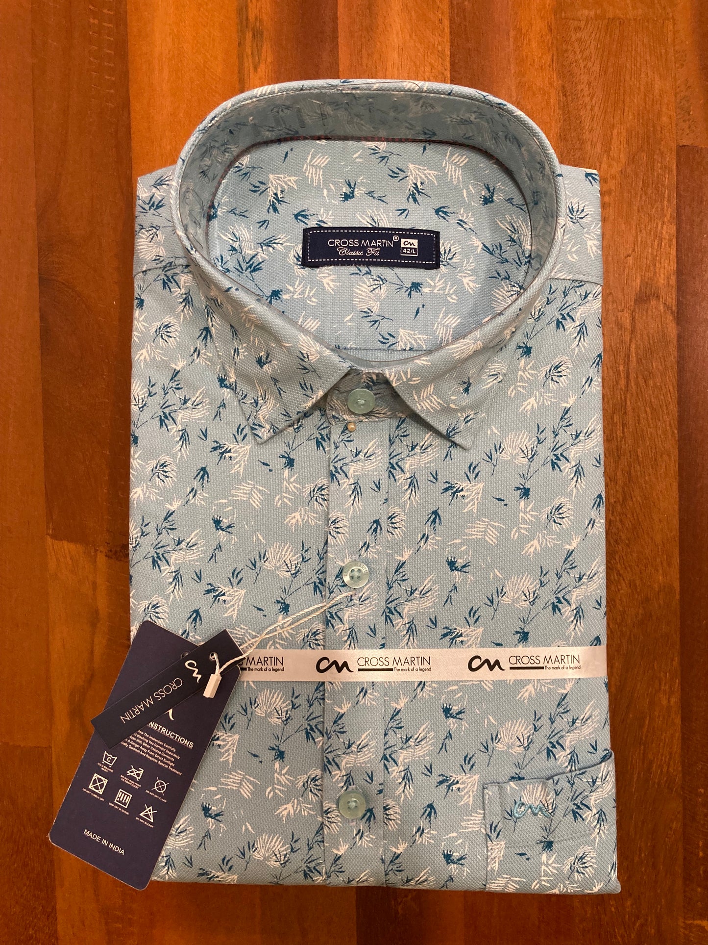 Pure Cotton Light Blue Printed Shirt (42 FS)