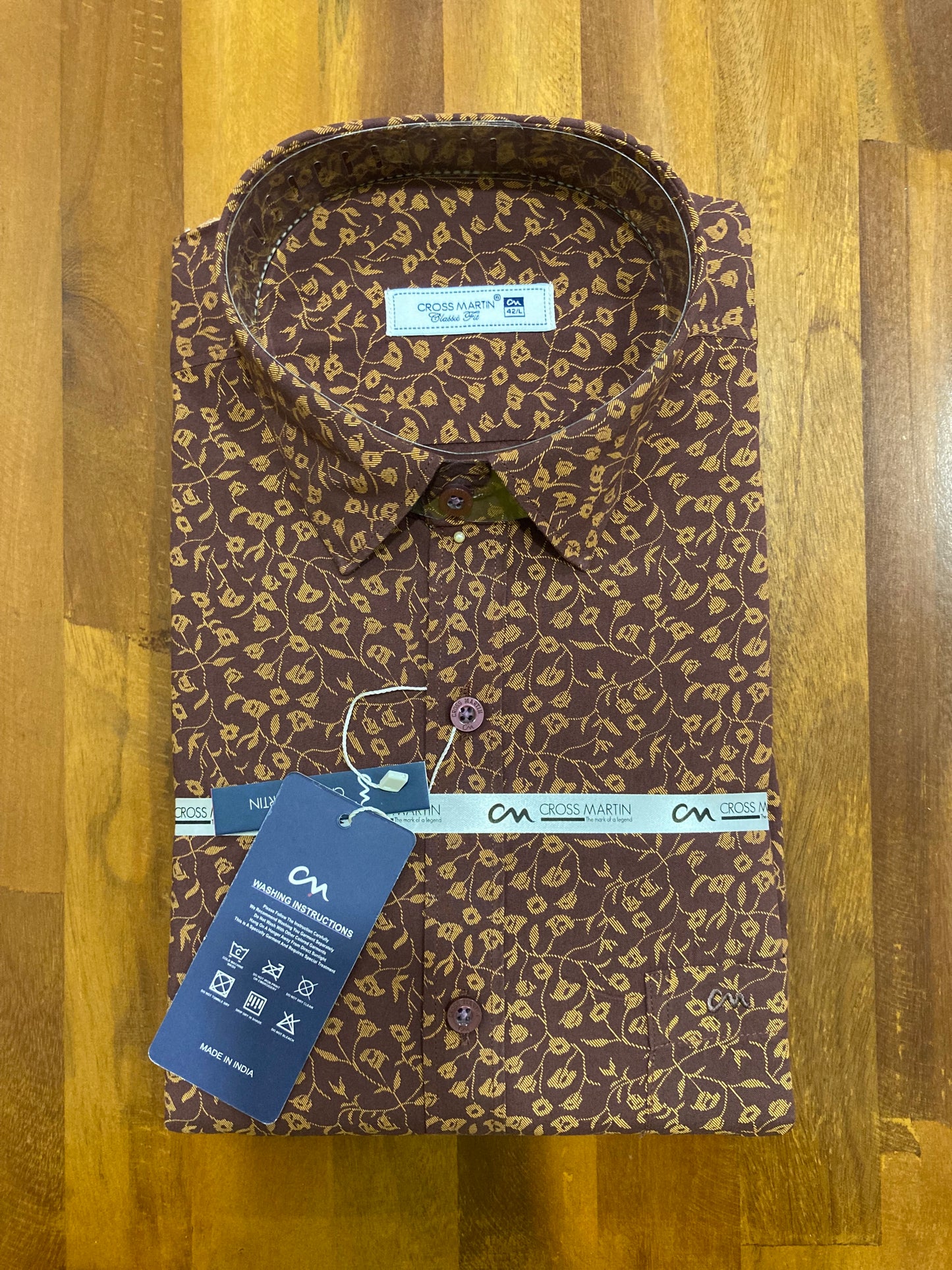 Pure Cotton Brown Floral Printed Shirt (42 FS)