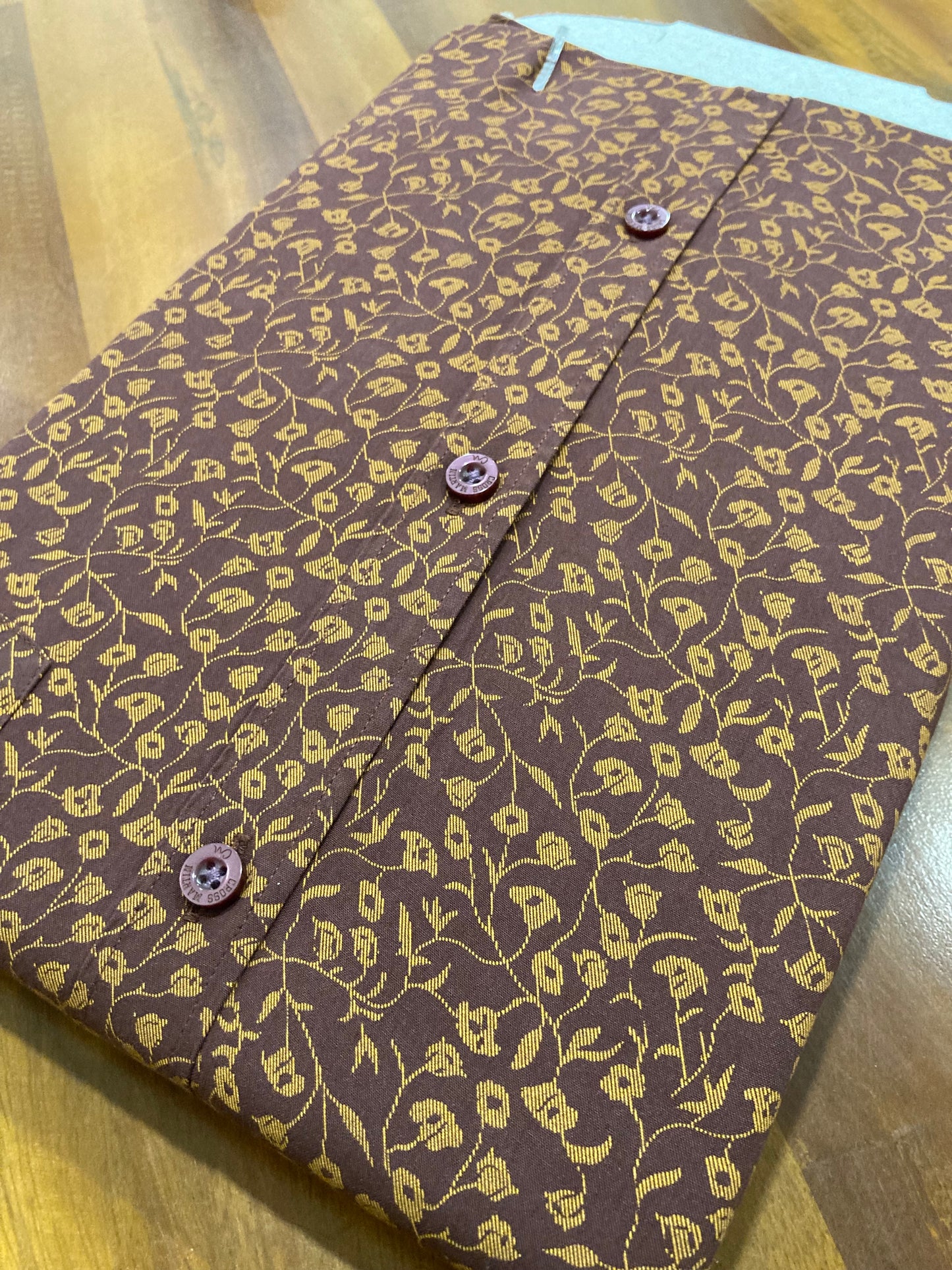 Pure Cotton Brown Floral Printed Shirt (42 FS)