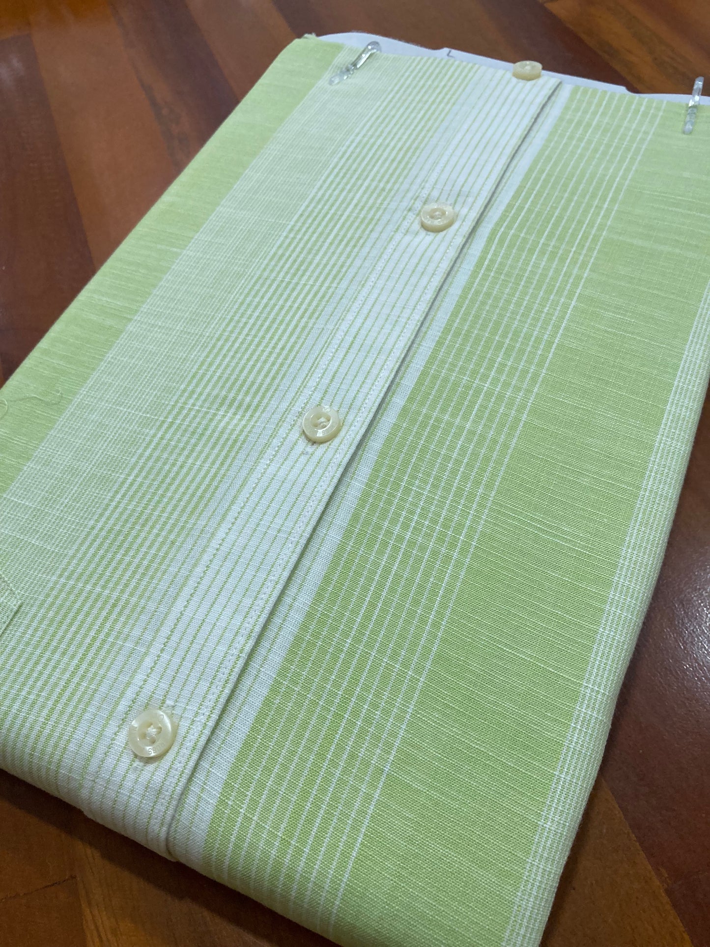 Pure Cotton White Lined Light Green Shirt (42 FS)