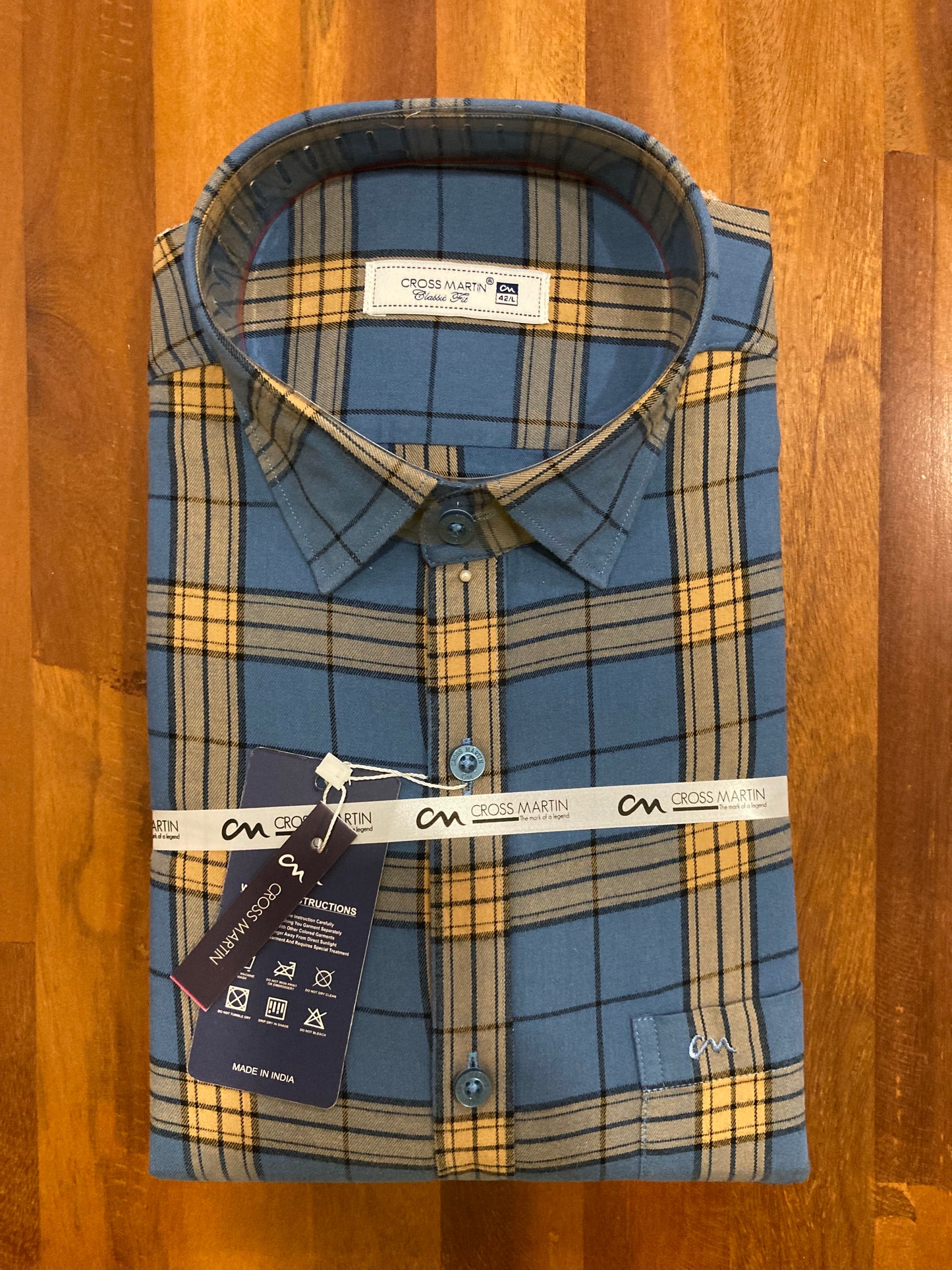 Pure Cotton Checkered Blue Shirt (42 FS)