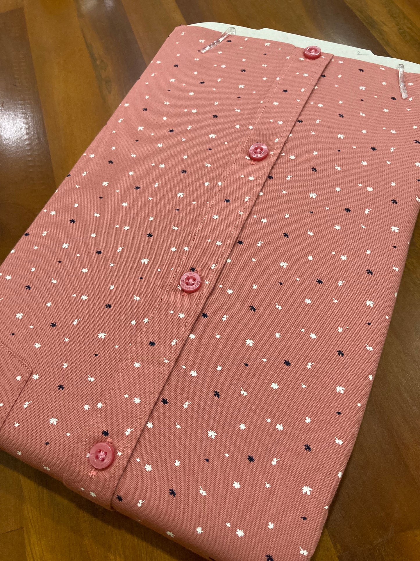 Pure Cotton Salmon Pink Printed Shirt (42 FS)