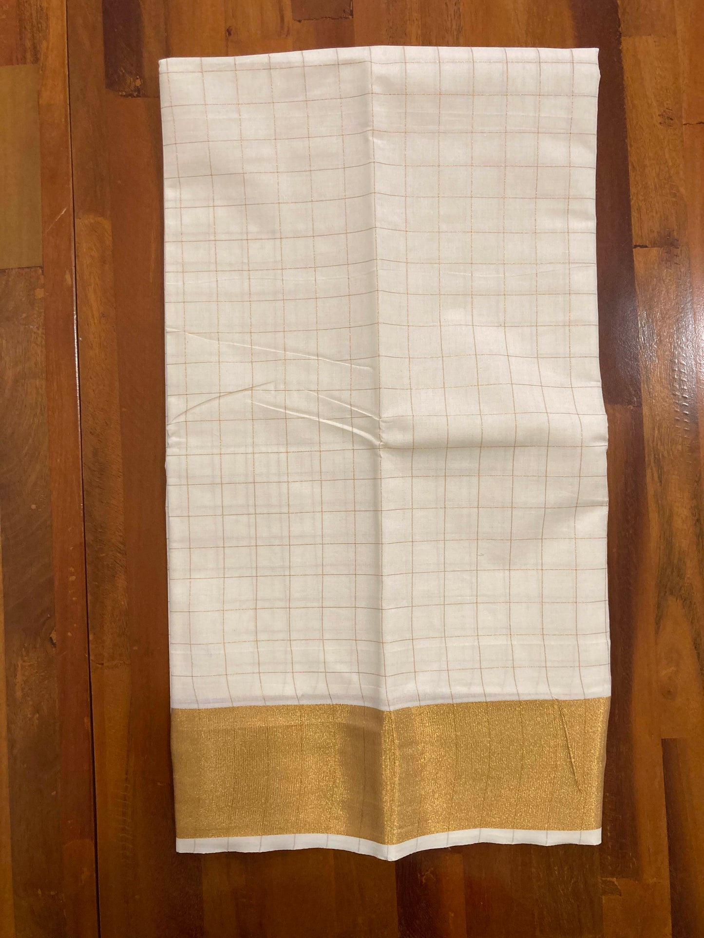 Kerala Cotton Material with Kasavu Border with Check Woven Design (4 meters)