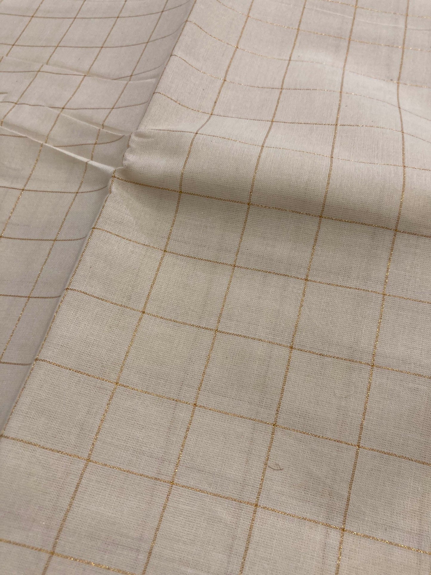Kerala Cotton Material with Kasavu Border with Check Woven Design (4 meters)
