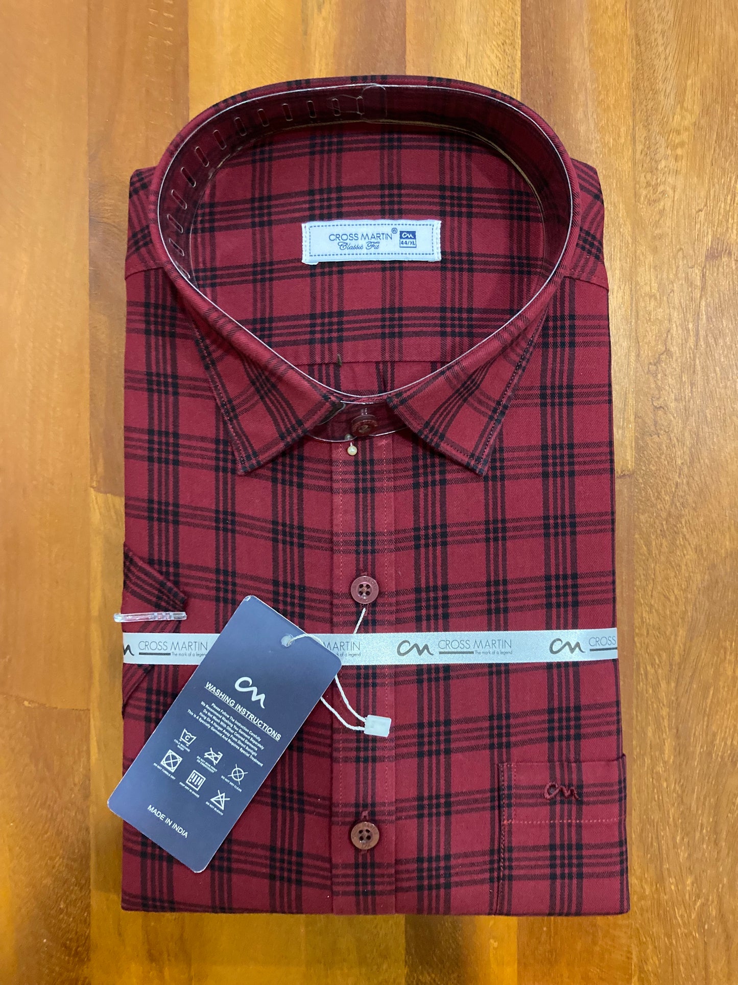 Pure Cotton Dark Red Checkered Shirt (44 HS)