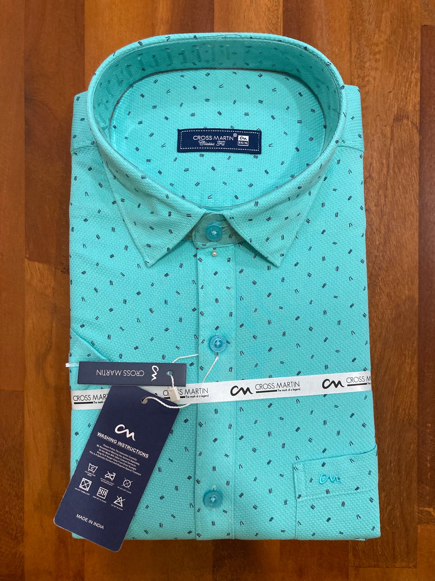 Pure Cotton Cyan Blue Printed Shirt (44 HS)