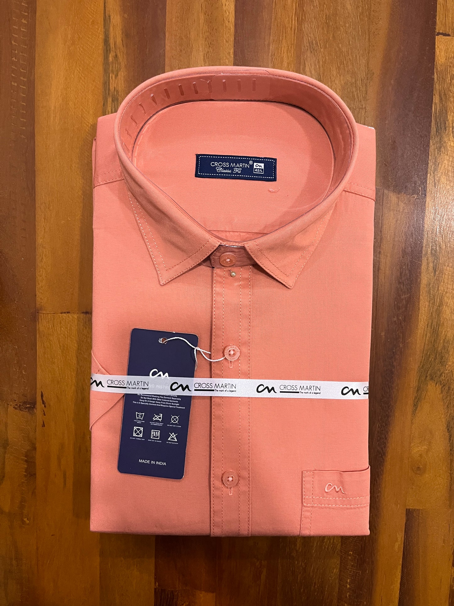 Pure Cotton Orange Solid Shirt (42 HS)