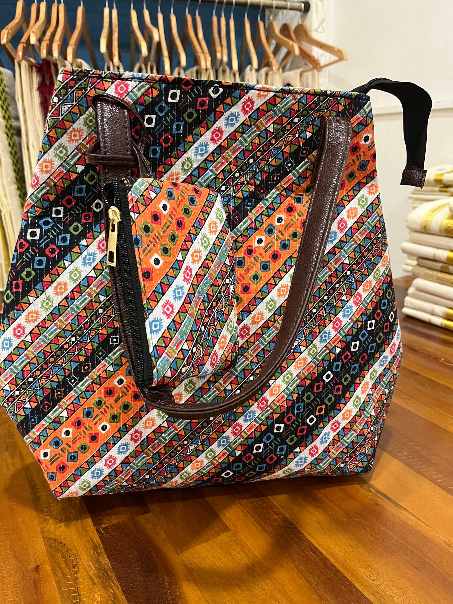 Southloom™ Handmade Multi Colour Printed Design Sling Bag with Leatherette - Include 1 Small Pouch