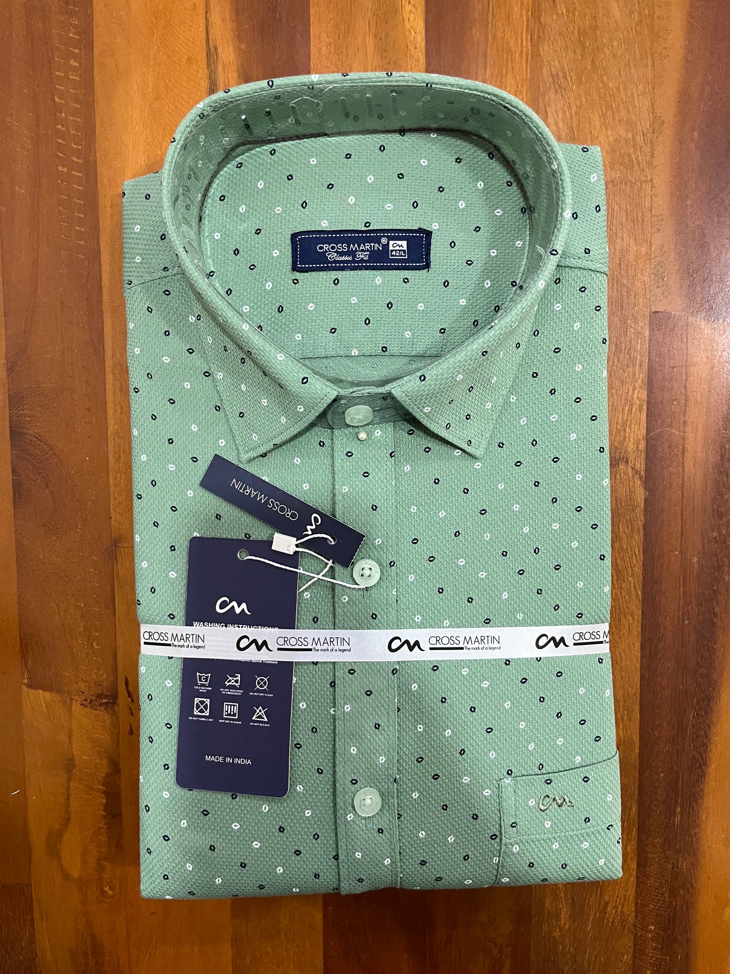 Pure Cotton Light Green Printed Shirt (42 FS)