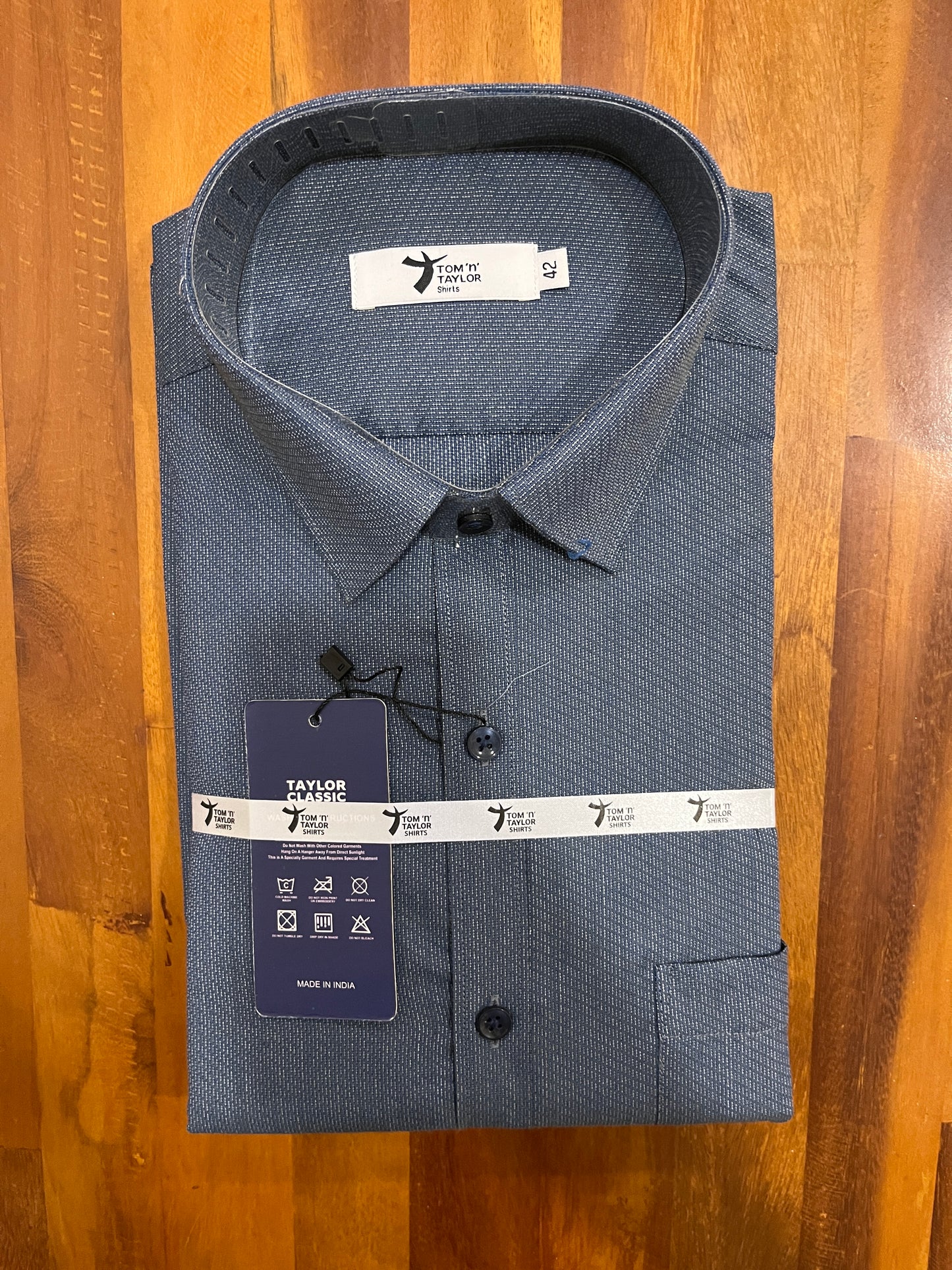 Pure Cotton Blue With Sewing Patterns Shirt (42 FS)