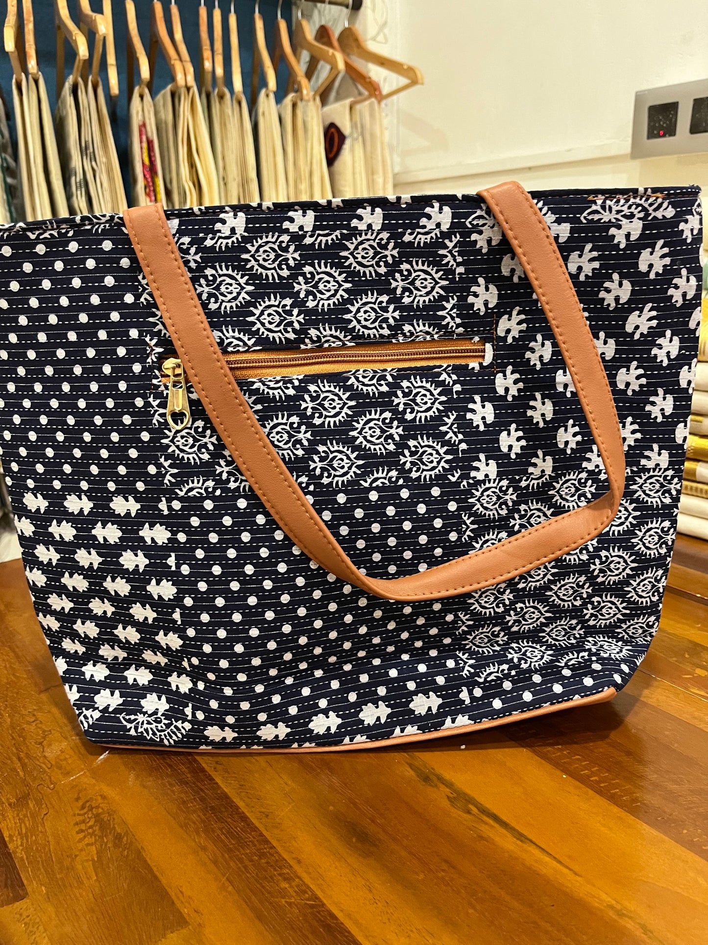 Southloom™ Handmade Printed Design Blue Sling Bag with Leatherette