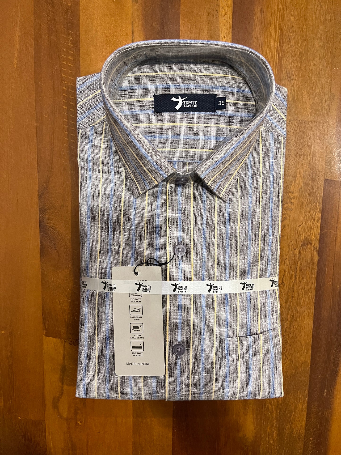 Pure Cotton Grey Blue Striped Shirt (38 FS)