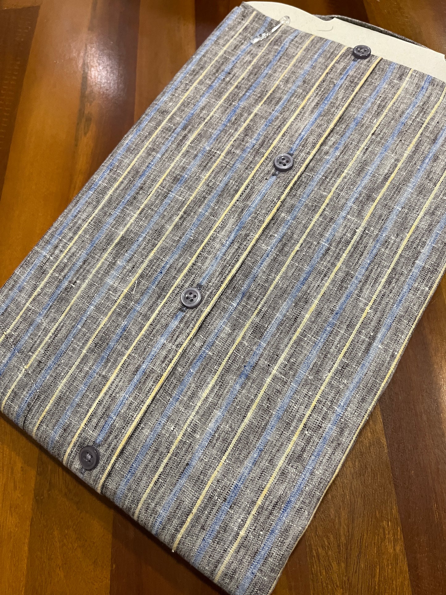 Pure Cotton Grey Blue Striped Shirt (38 FS)