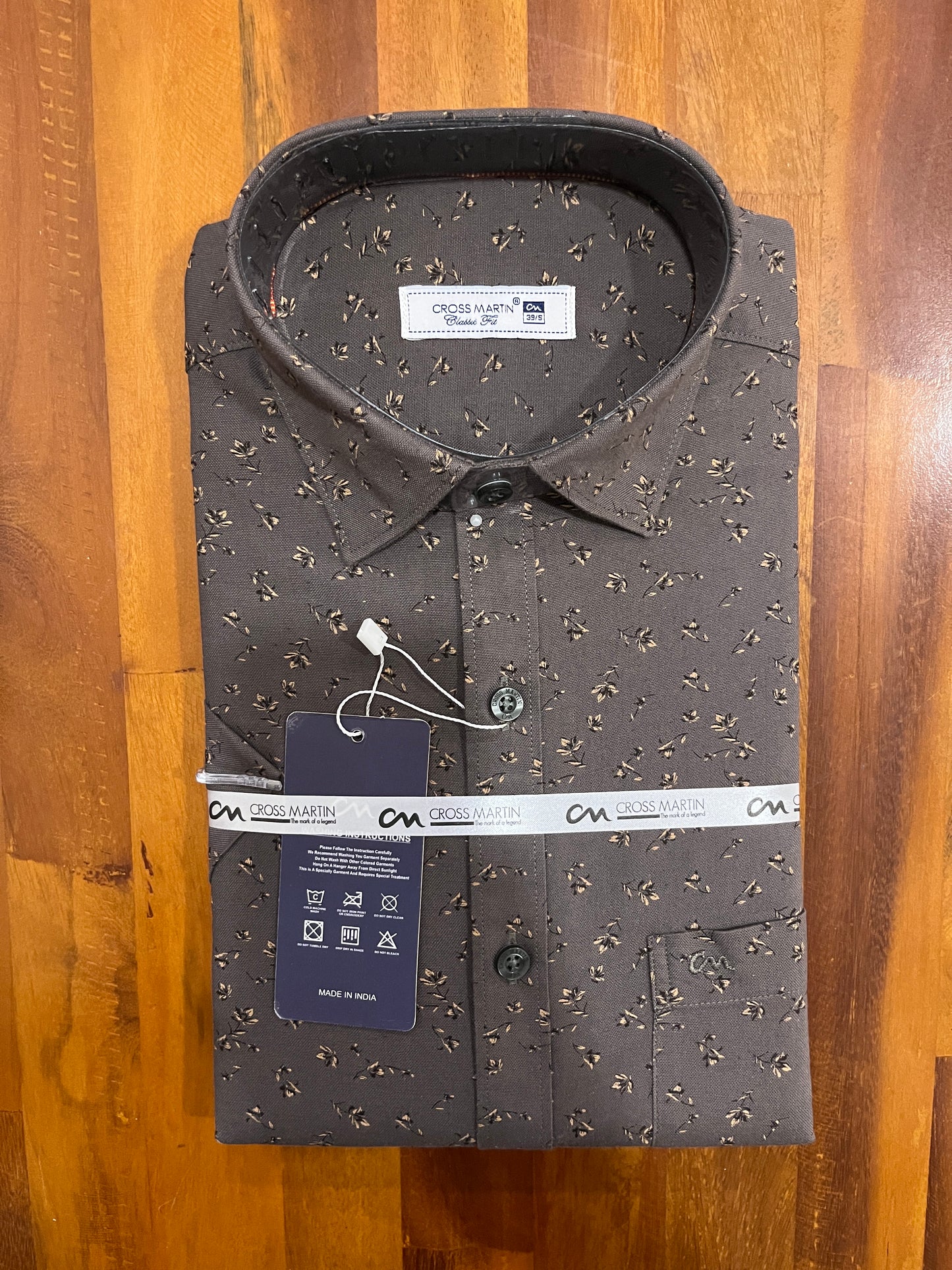 Pure Cotton Greyish Brown Printed Shirt (38 HS)