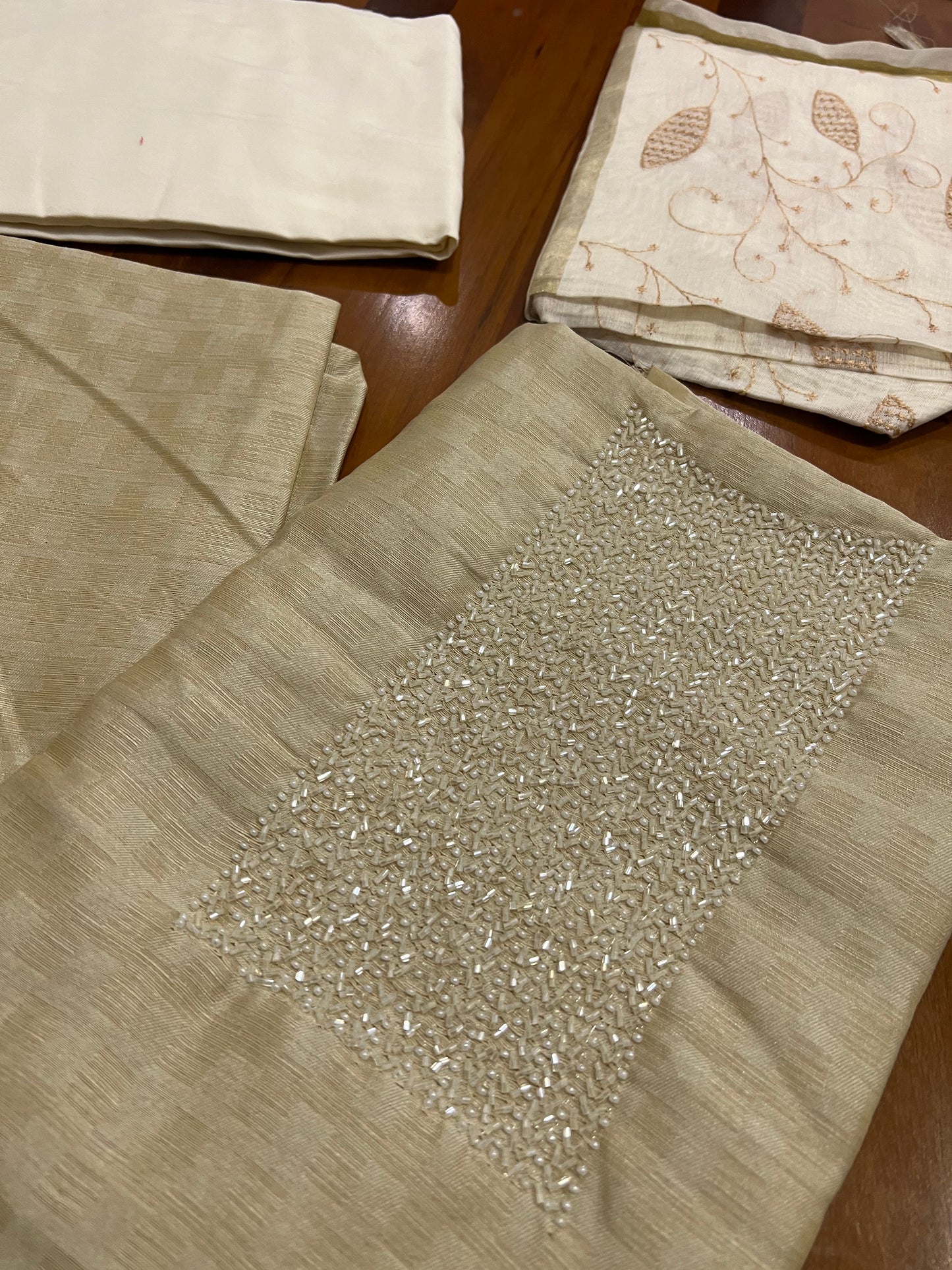 Southloom™ Cotton Churidar Salwar Suit Material in Light Brown with Bead Work