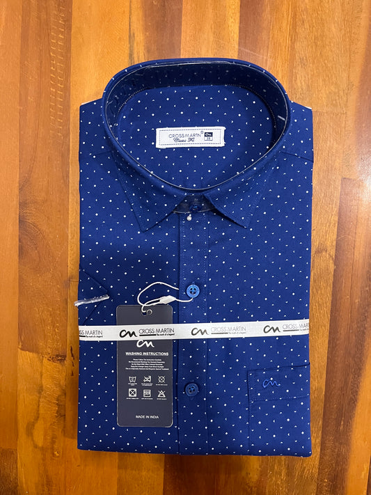 Pure Cotton Dark Blue Printed Shirt (38 HS)