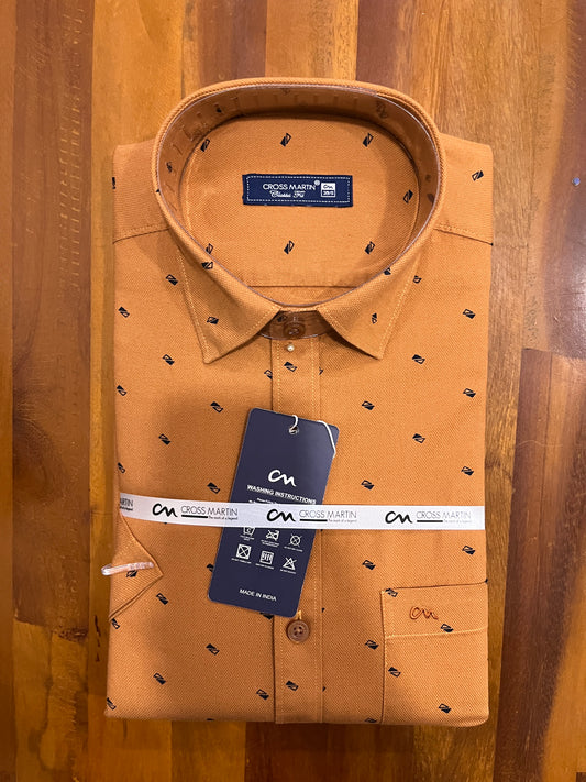 Pure Cotton Dark Orange Printed Shirt (38 HS)