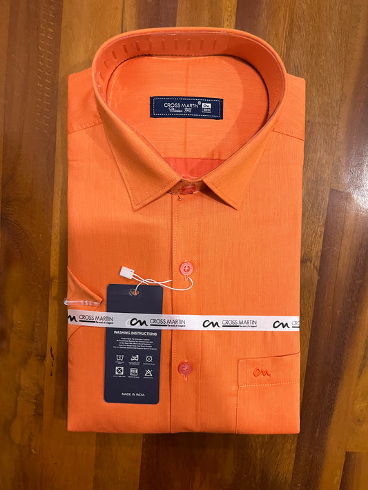 Pure Cotton Orange Solid Shirt (38 HS)