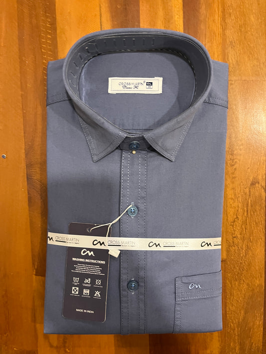 Pure Cotton Ash Blue Solid Shirt (38 FS)