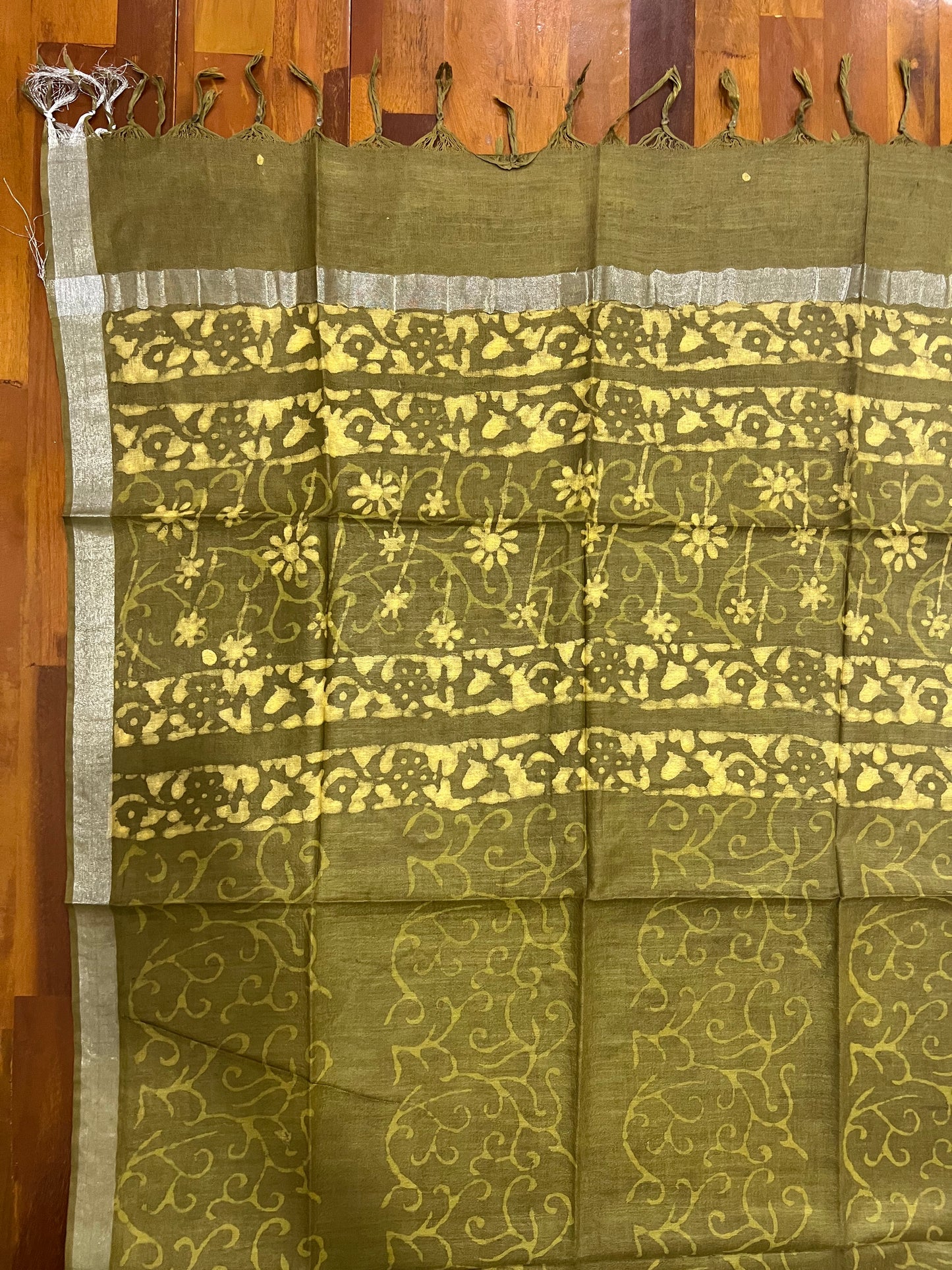 Southloom™ Cotton Churidar Salwar Suit Material with Olive Green Floral Prints