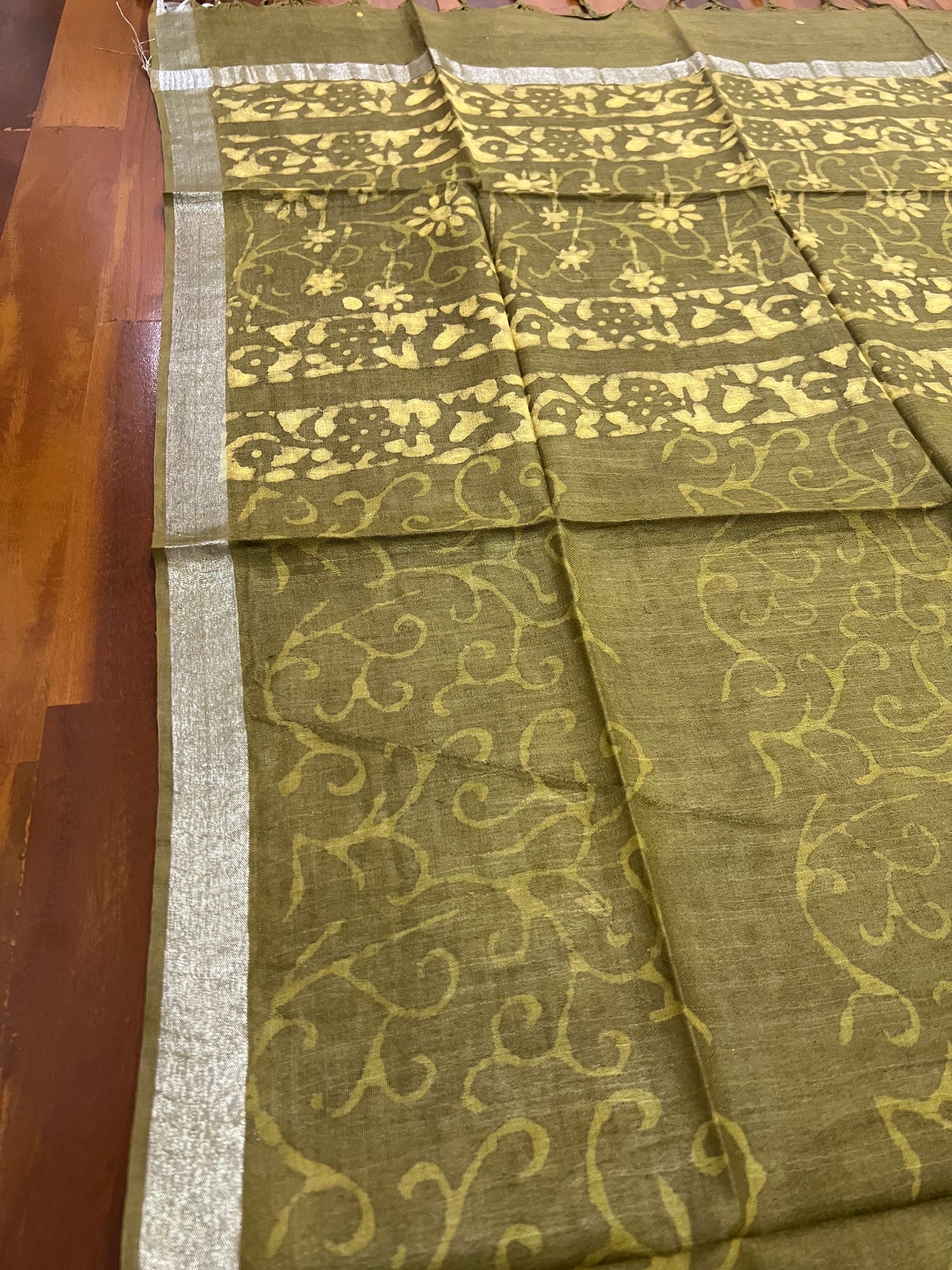 Southloom™ Cotton Churidar Salwar Suit Material with Olive Green Floral Prints