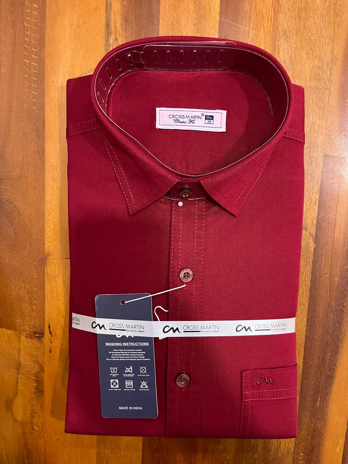 Pure Cotton Red Solid Shirt (38 FS)
